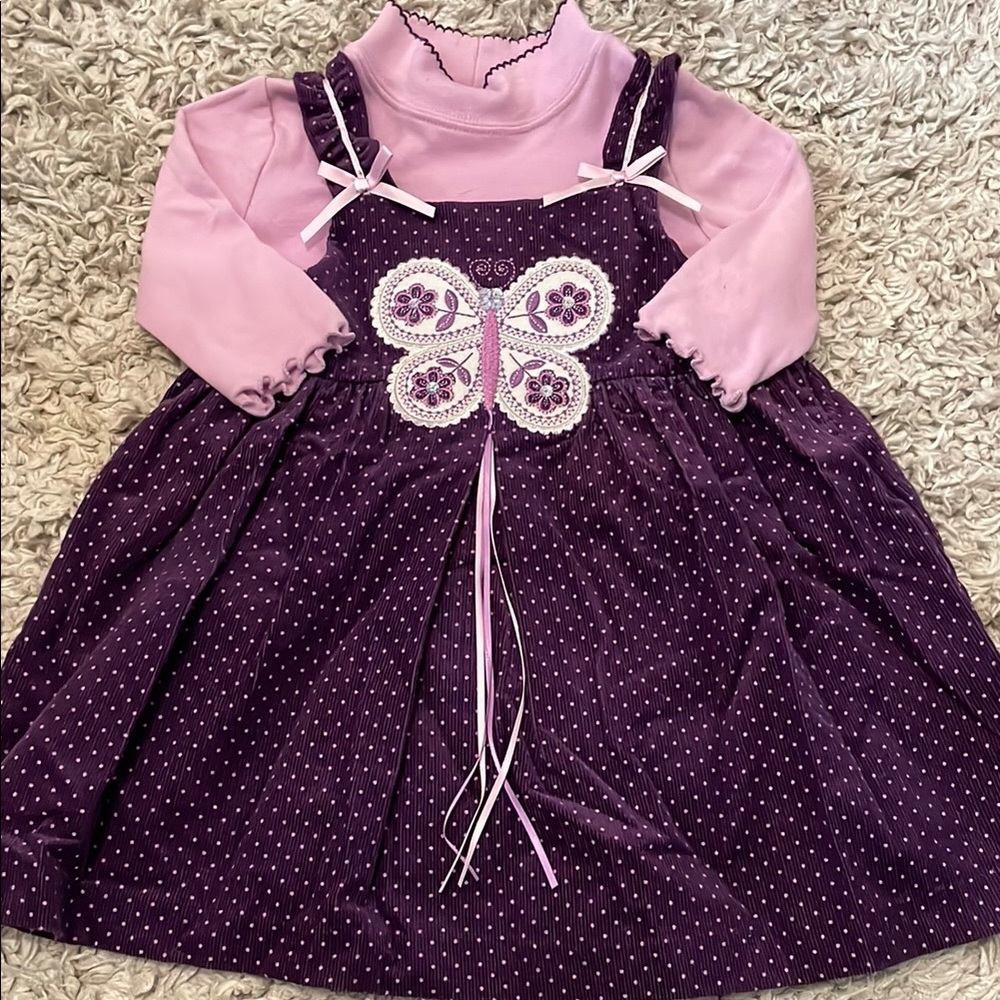 Rare, Too! Purple Butterfly Dress w/Bodysuit, Size 12/24 Months